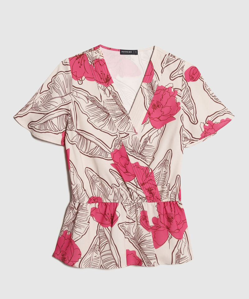 Blusa Estampada, Con Multiagujas En Escote