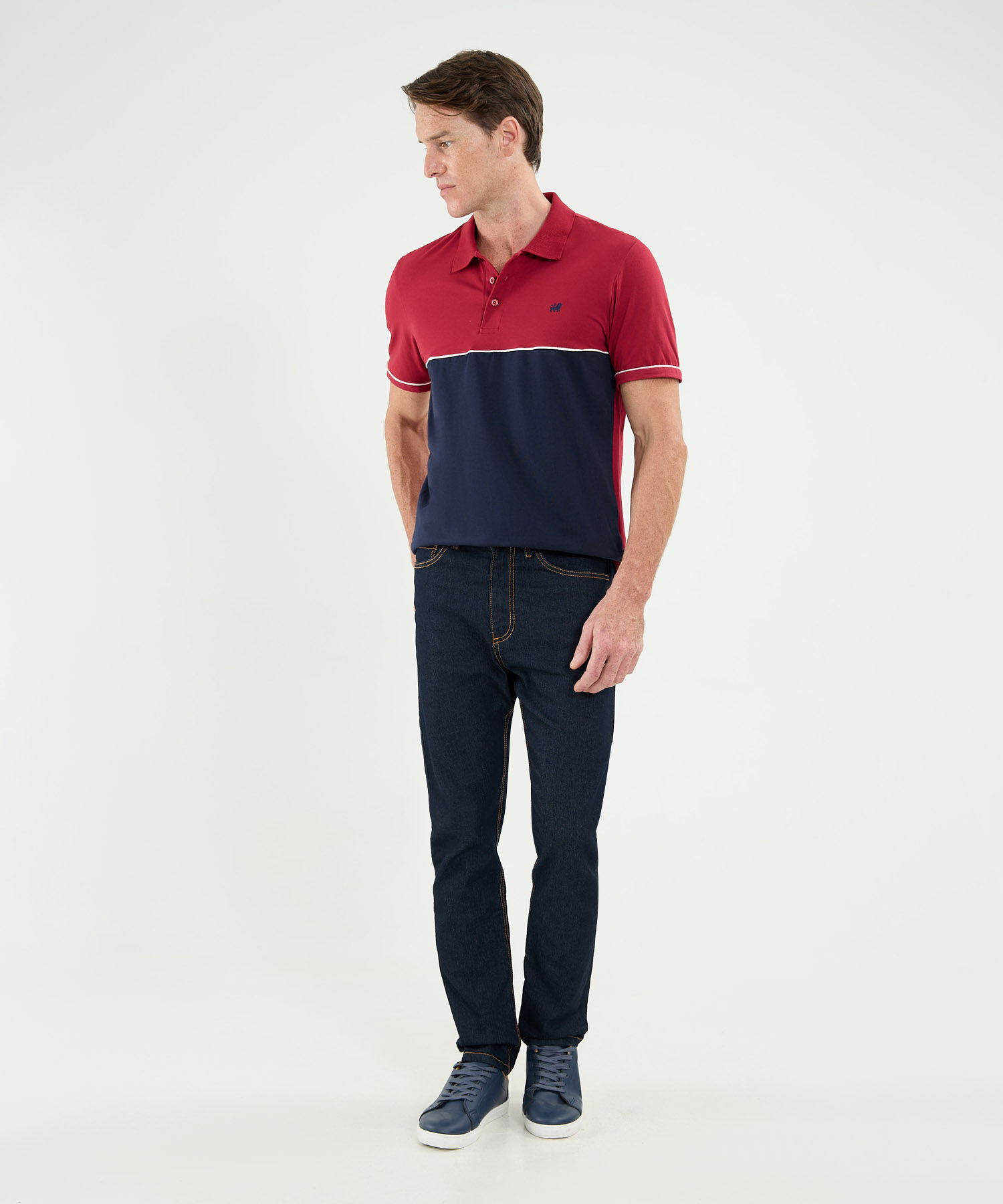 Polo Cuello Tejido Con Bloque De Color Para Hombre