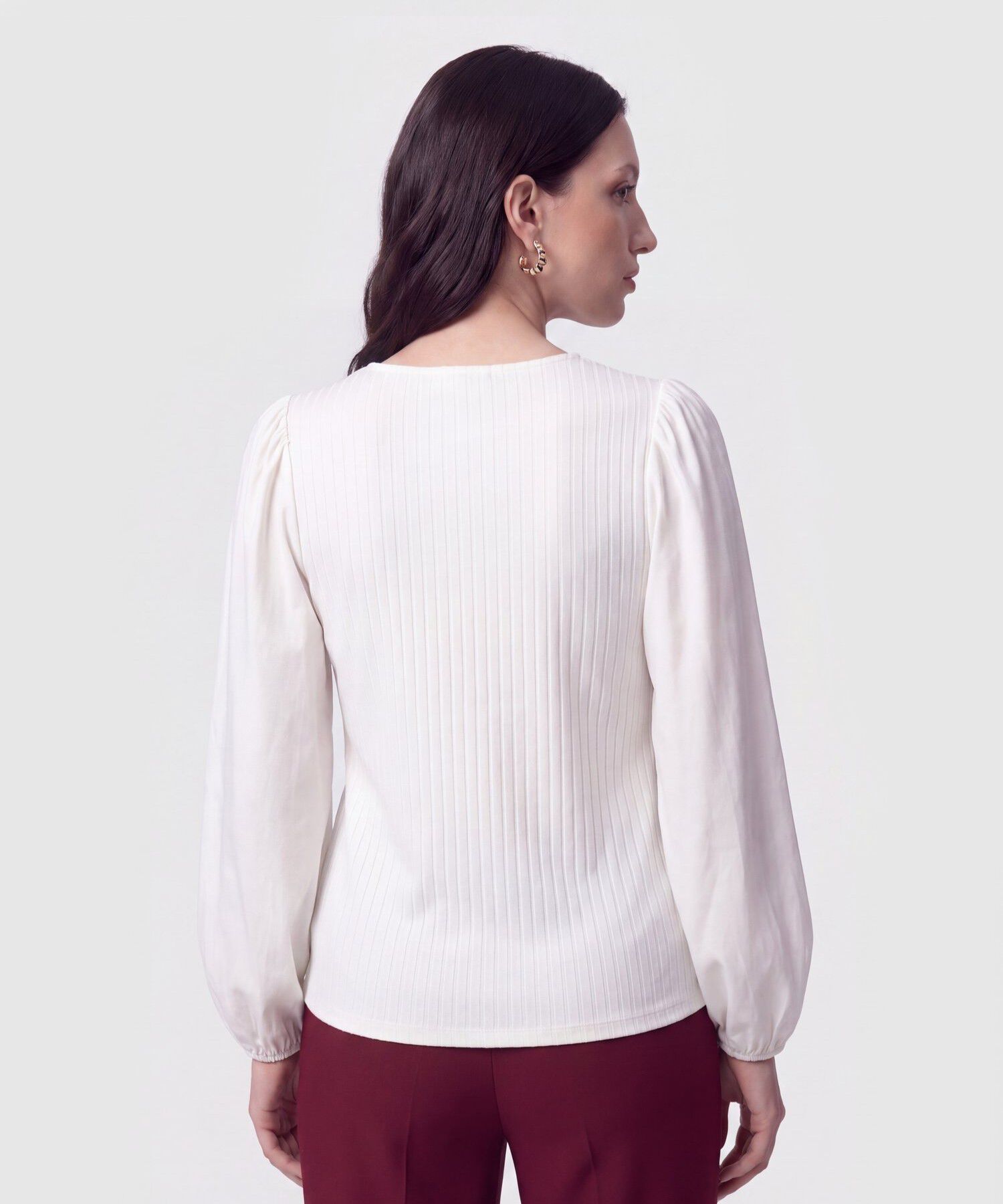 Camiseta Cuello En V Acanalada Para Mujer