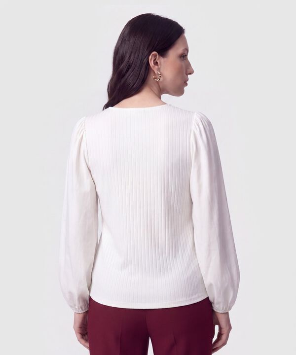 Camiseta Cuello En V Acanalada Para Mujer