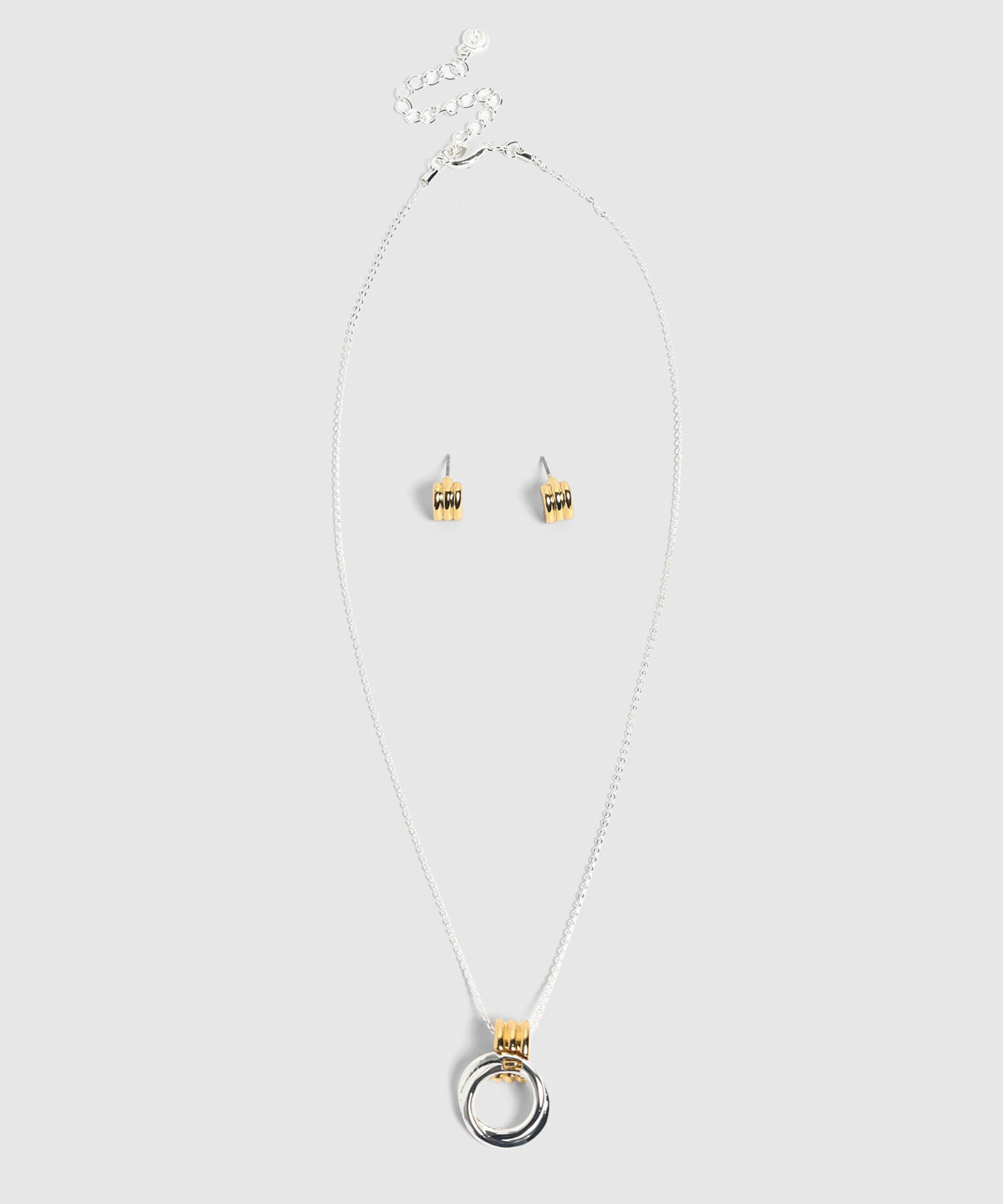 Set de Collar y Aros Combinados Plateado y Dorado Mujer