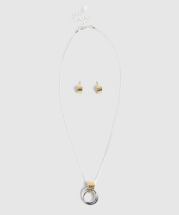 Set de Collar y Aros Combinados Plateado y Dorado Mujer