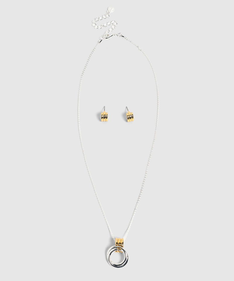 Set de Collar y Aros Combinados Plateado y Dorado Mujer