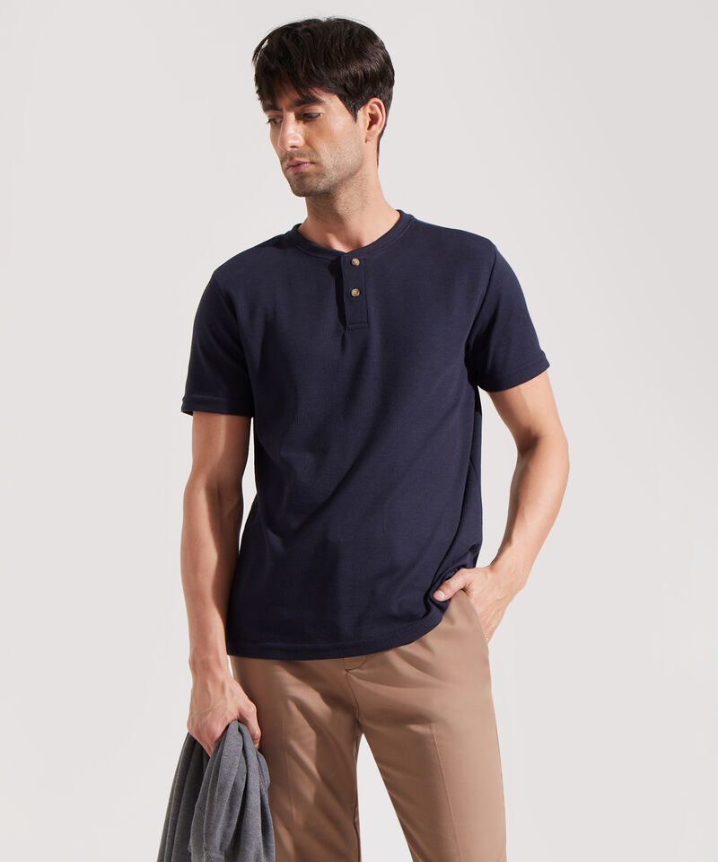 Camiseta Manga Corta Unicolor Cuello Henley