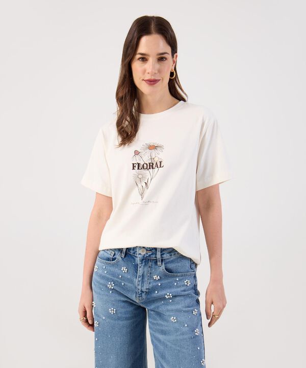 Camiseta Estampada Cuello Redondo Para Mujer image number null