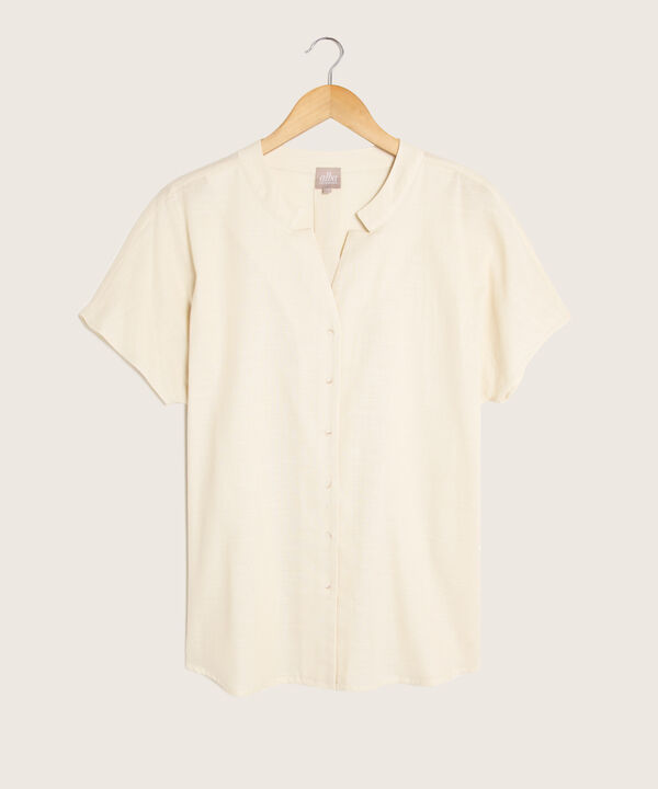 Blusa Unicolor Manga Corta, Cuello En V Con Botonadura En Frente