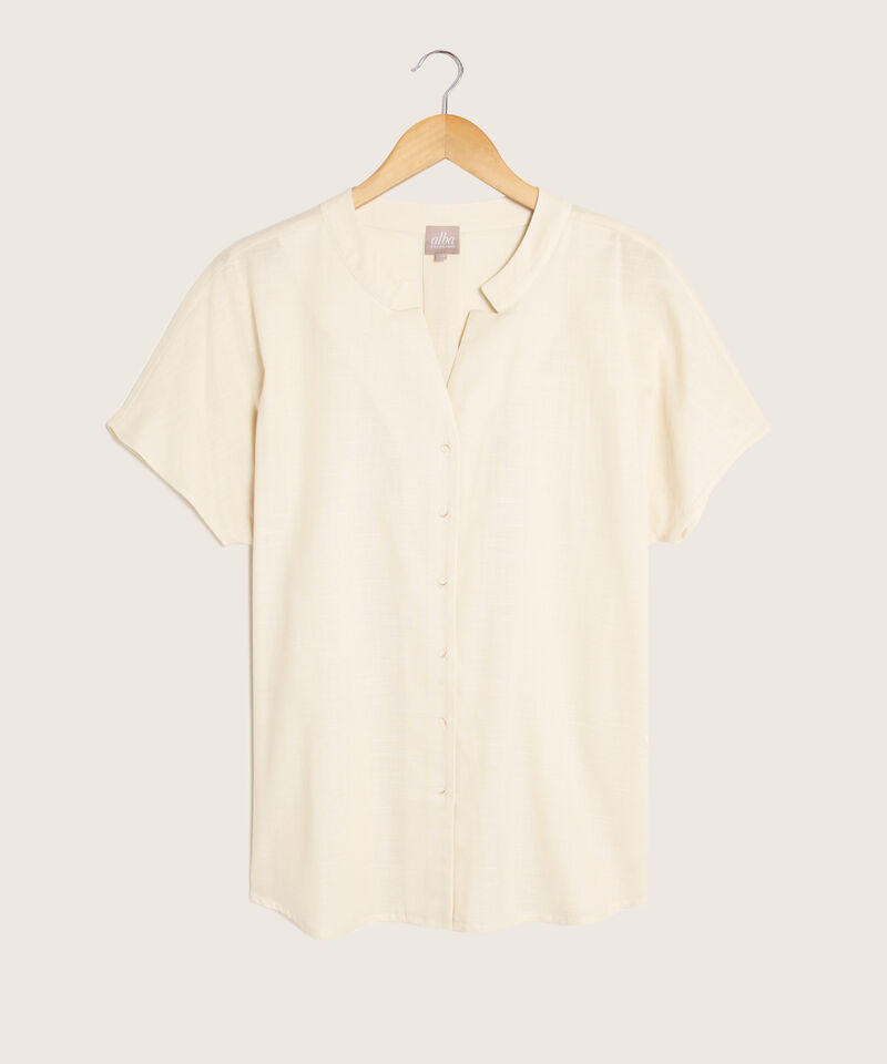 Blusa Unicolor Manga Corta, Cuello En V Con Botonadura En Frente
