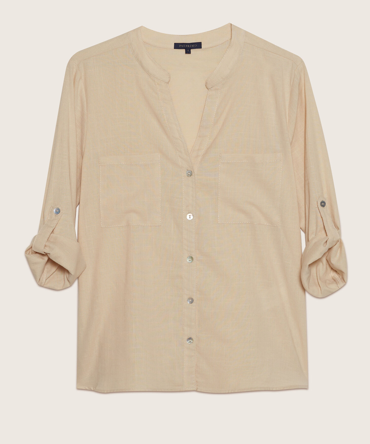 Blusa  Manga Larga Con Bolsillo Unicolor