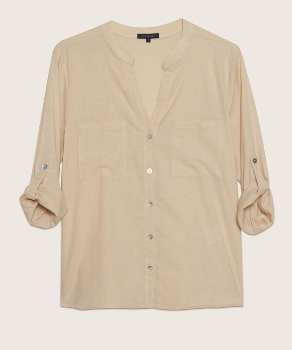 Blusa  Manga Larga Con Bolsillo Unicolor