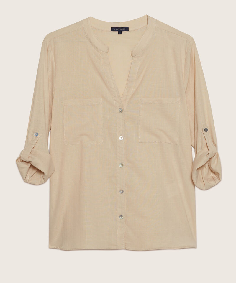 Blusa  Manga Larga Con Bolsillo Unicolor