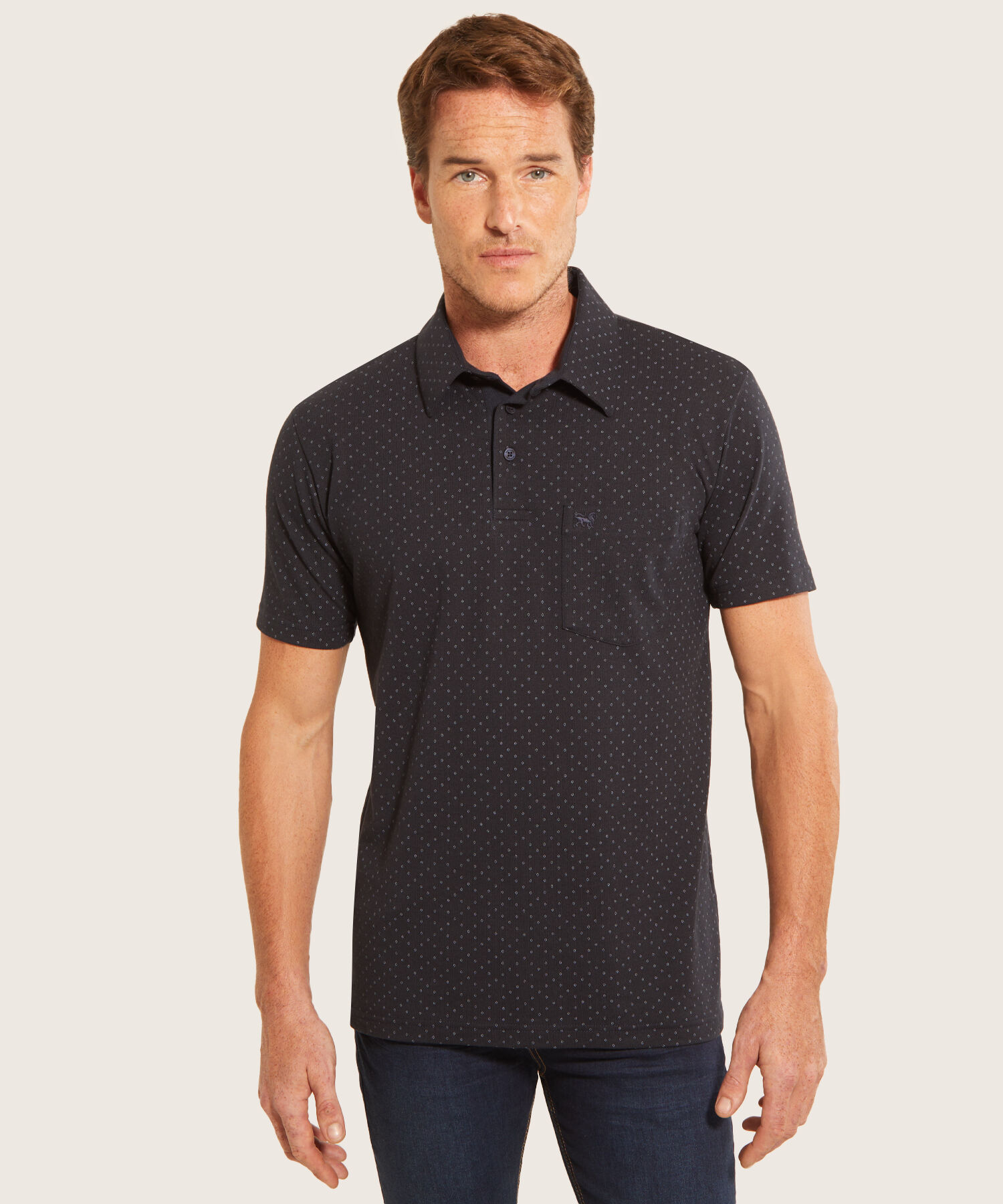Polo Estampada Cuello Duro , Con Bolsillo