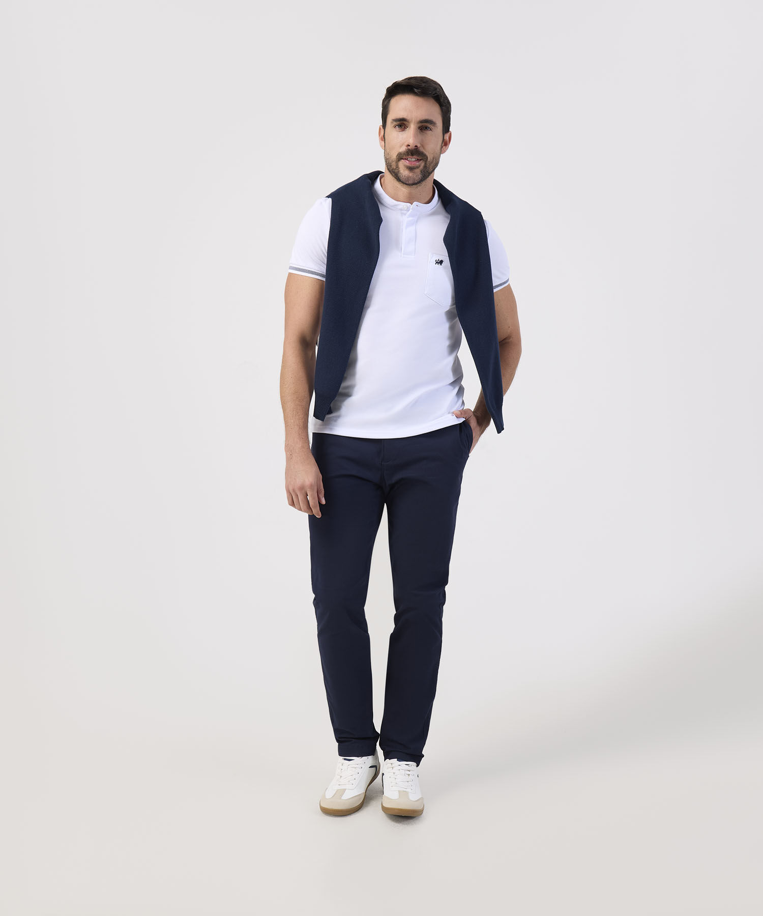 Polo Slim Fit Cuello Mao y Bolsillo Para Hombre