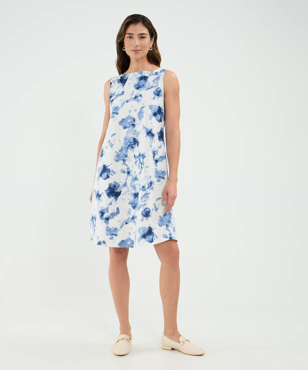 Vestido Estampado en Efecto Lino image number null