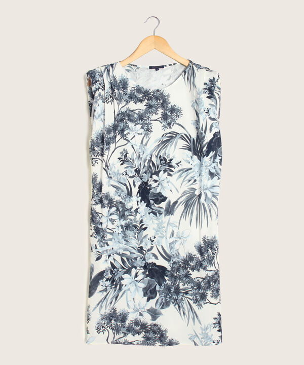 Vestido Estampado Manga Sisa Con Bolsillos Laterales