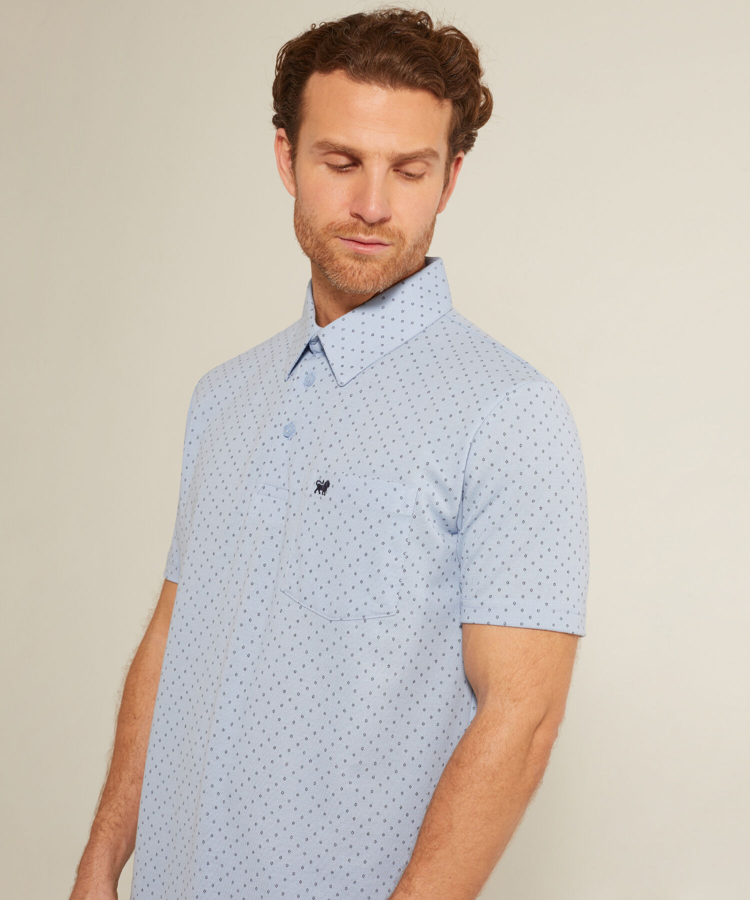 Polo Estampada Cuello Duro , Con Bolsillo