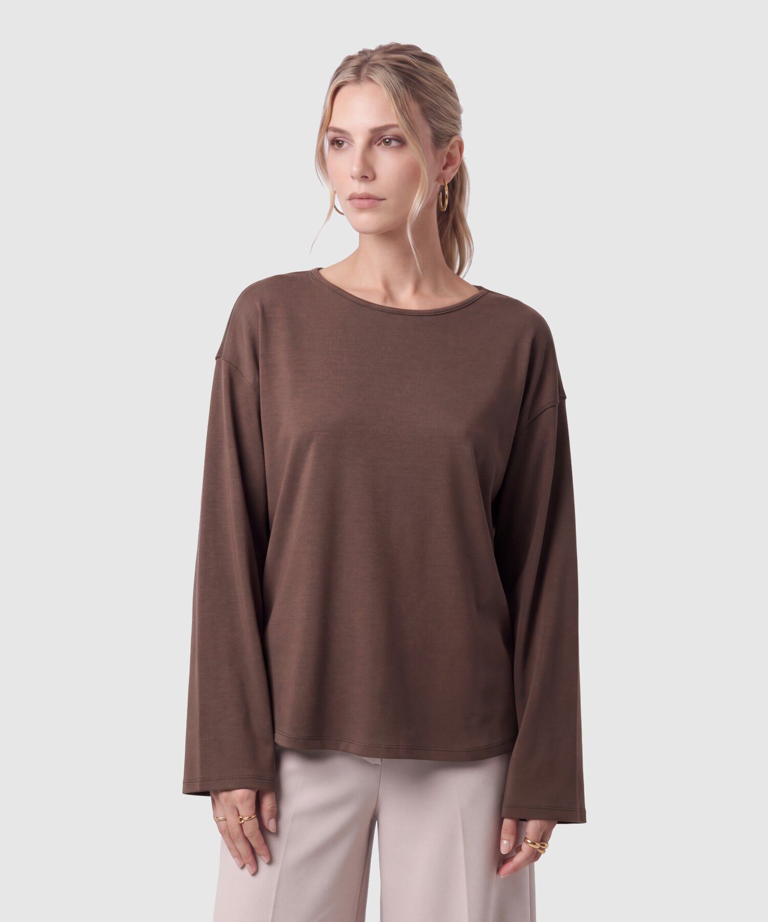 Camiseta Manga Larga Holgada Para Mujer