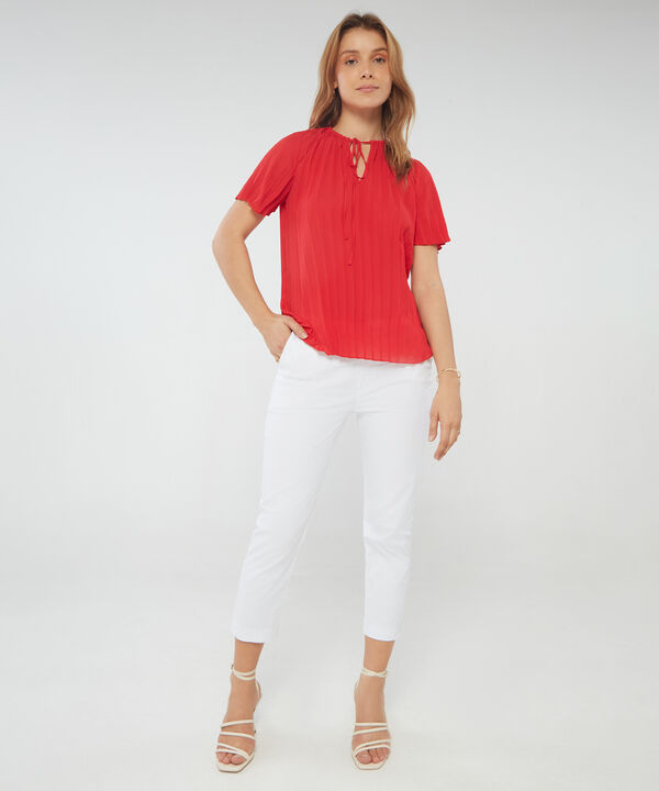 Blusa Plisada Manga Corta Plisada Unicolor image number null
