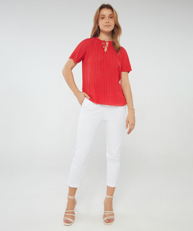 Blusa Plisada Manga Corta Plisada Unicolor