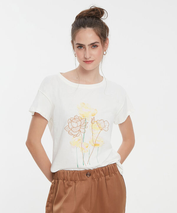 Camiseta Unicolor Con Screen Y Bordado image number null