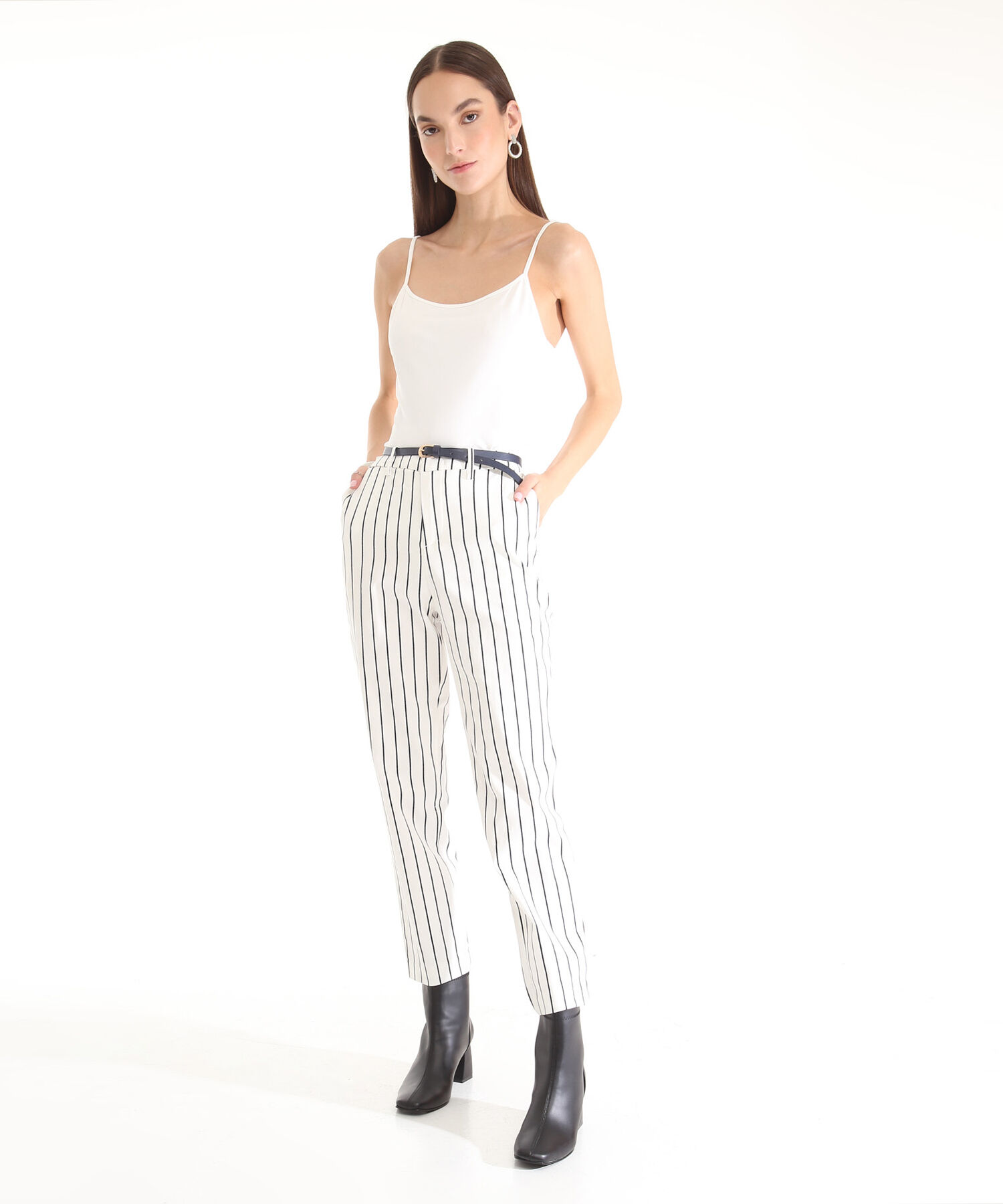 Pantalón Chino Estampado Con Cinturón