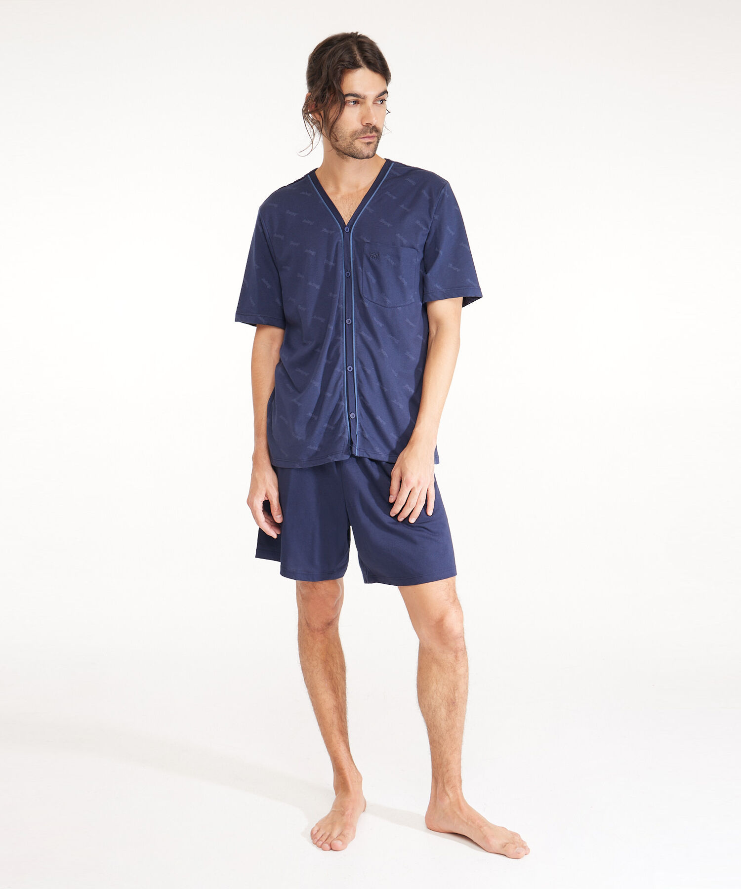 Pijama Camiseta Manga Corta Con Botonadura En Frente Y Pantaloneta