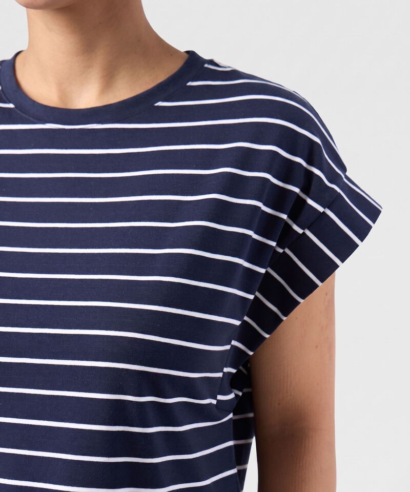 Camiseta Manga Corta A Rayas Para Mujer