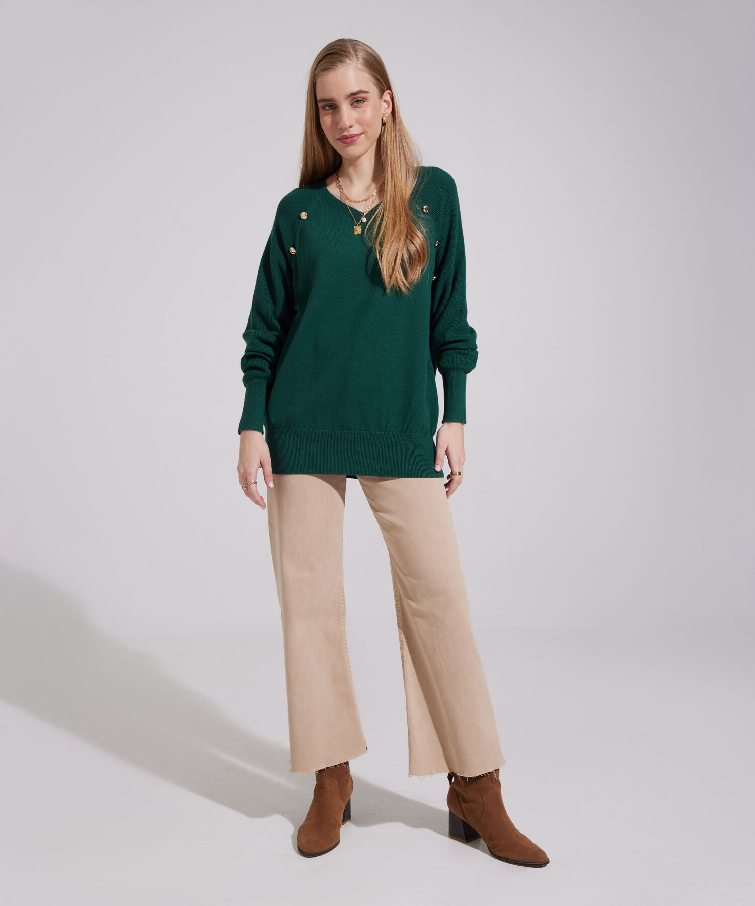 Saco Manga Larga Cuello V Con Botones