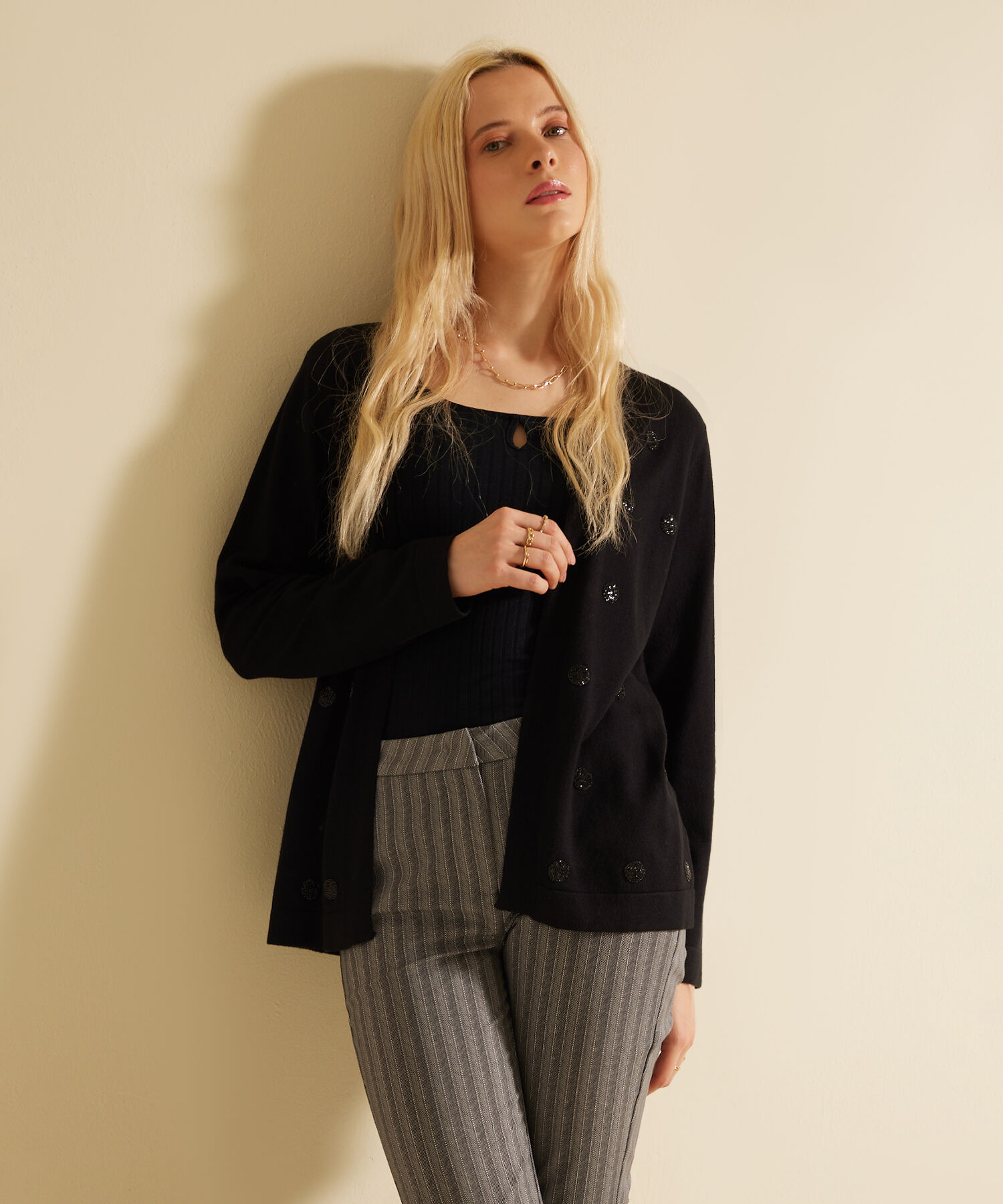 Saco Manga Larga Con Apliques