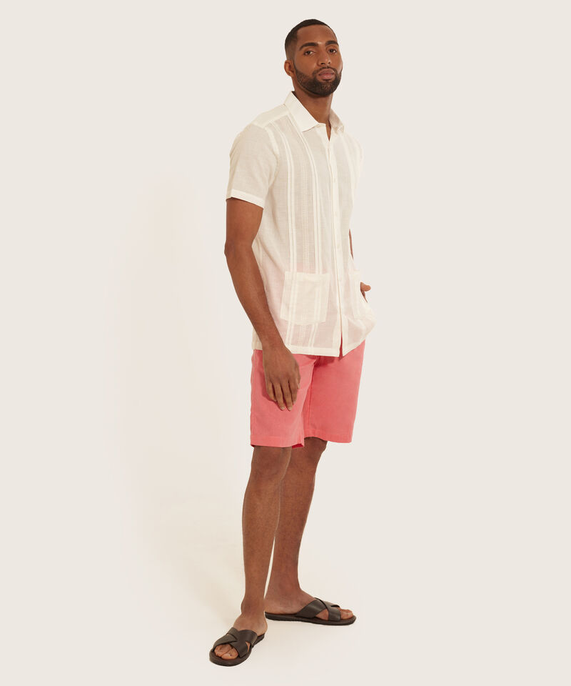 Camisa Guayabera Manga Corta, Con Bolsillo, Bordado Y Alforzas