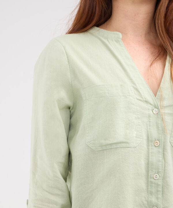 Blusa Manga Larga Unicolor En Lino
