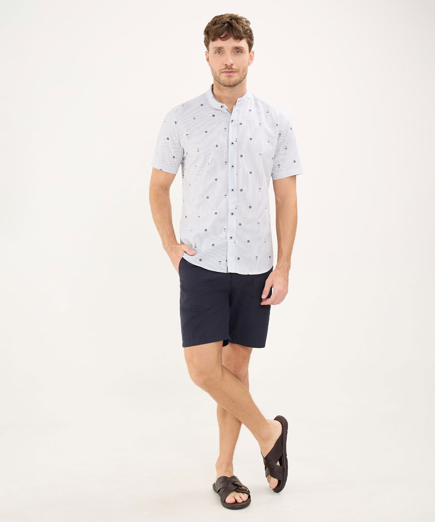 Camisa Estampada Cuello Mao