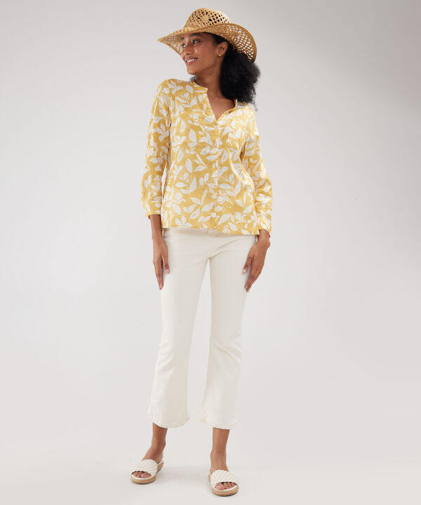 Blusa Manga Larga Estampada En Lino