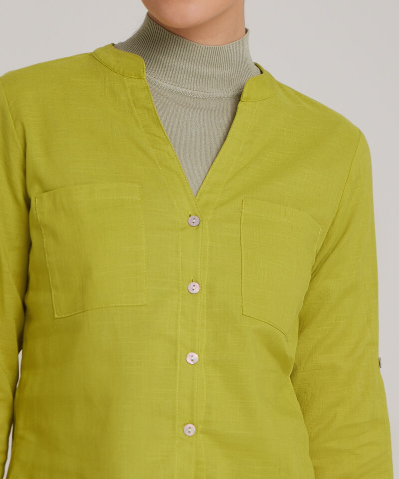 Blusa  Manga Larga Con Bolsillo Unicolor