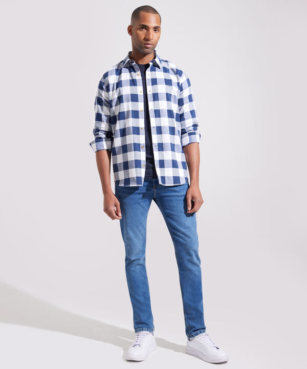 Camisa Manga Larga Preteñida Cuello Casual Corto Regular