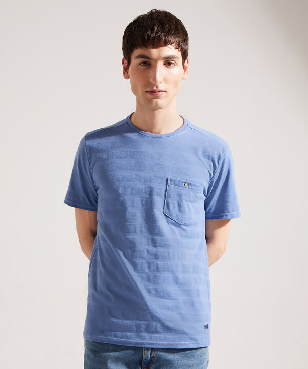 Camiseta Unicolor, Cuello Redondo Con Bolsillo De Parche image number null