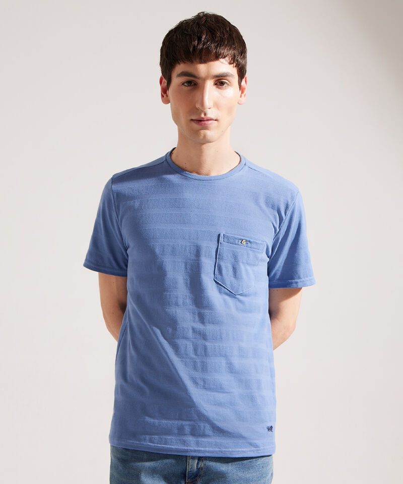 Camiseta Unicolor, Cuello Redondo Con Bolsillo De Parche