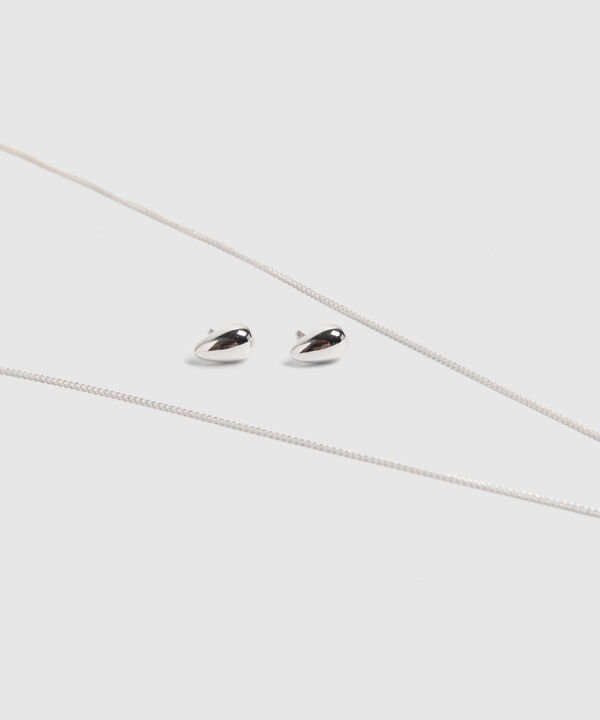 Set Plateado Con Collar Y Aretes De Dije Texturizado image number null