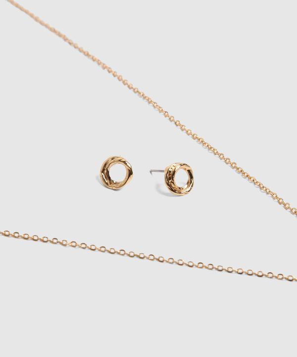 Set Dorado De Collar Y Aretes Con Aros Texturizados  image number null