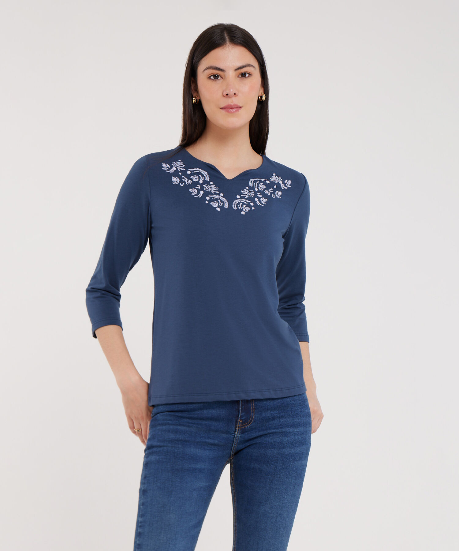 Camiseta Manga 3/4, Escote Herradura Con Estampado Screen, Tel Aviv Linea Moda