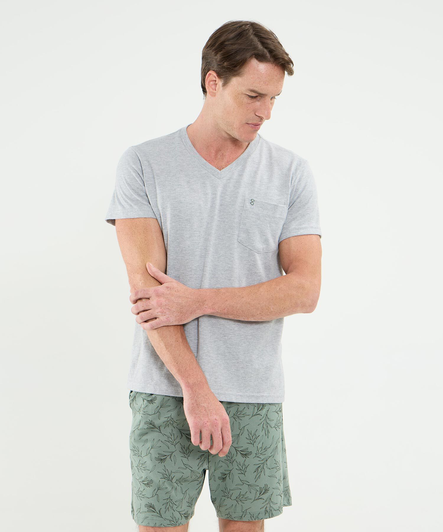 Conjunto De Pijama Camiseta Cuello V Manga Corta Con Pataloneta En Punto Para Hombre