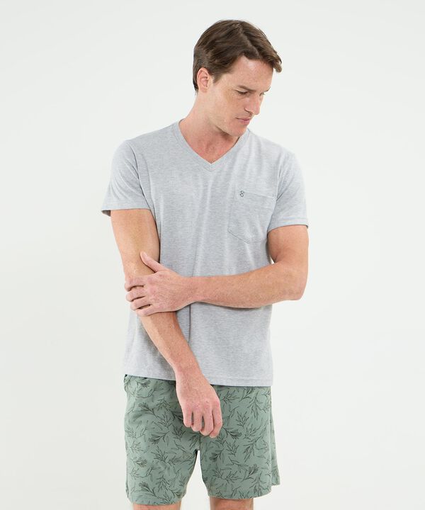 Conjunto De Pijama Camiseta Cuello V Manga Corta Con Pataloneta En Punto Para Hombre image number null
