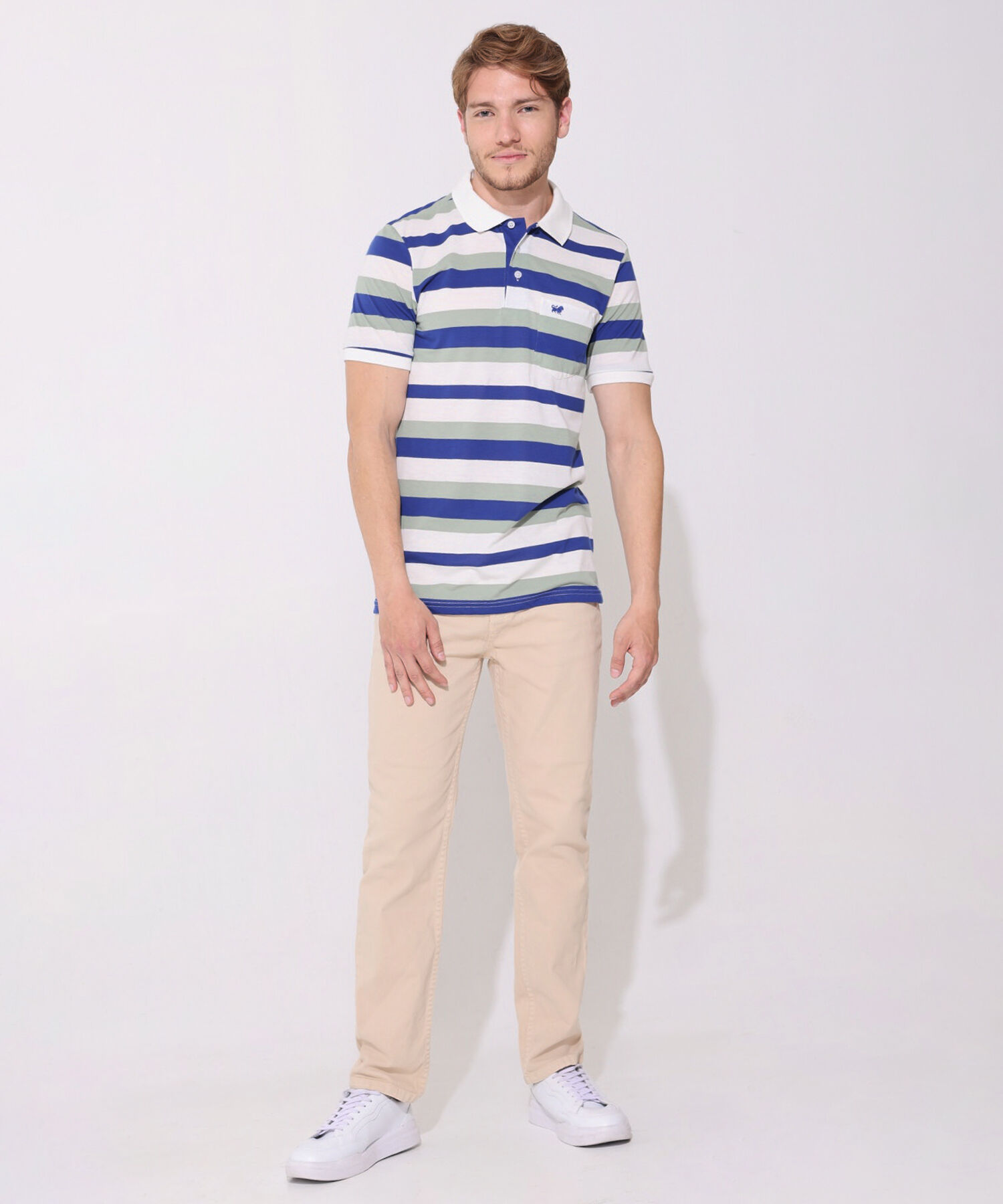 Polo Cuello Y Puños Tejidos Con Bolsillo, Jersey Preteñido, Silueta Regular Fit
