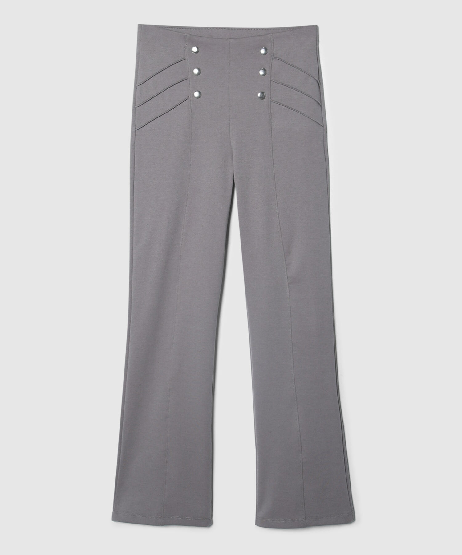 Leggins Unicolor Tiro Alto Con Broches Decorativos, Vena En Centro Frente Y Costado Superior, Trópico Floral
