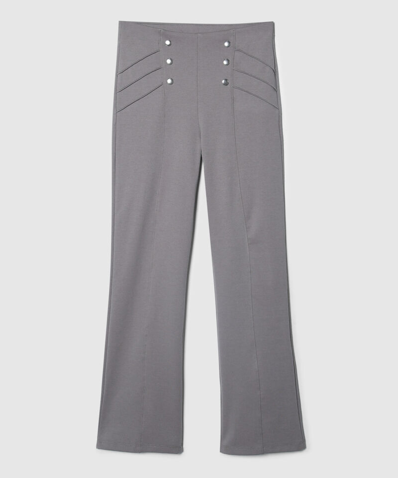 Leggins Unicolor Tiro Alto Con Broches Decorativos, Vena En Centro Frente Y Costado Superior, Trópico Floral