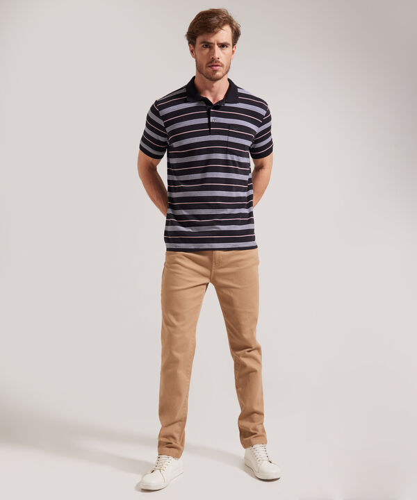 Polo Cuello Y Puños Tejidos Con Bolsillo, Jersey Preteñido, Silueta Regular Fit
