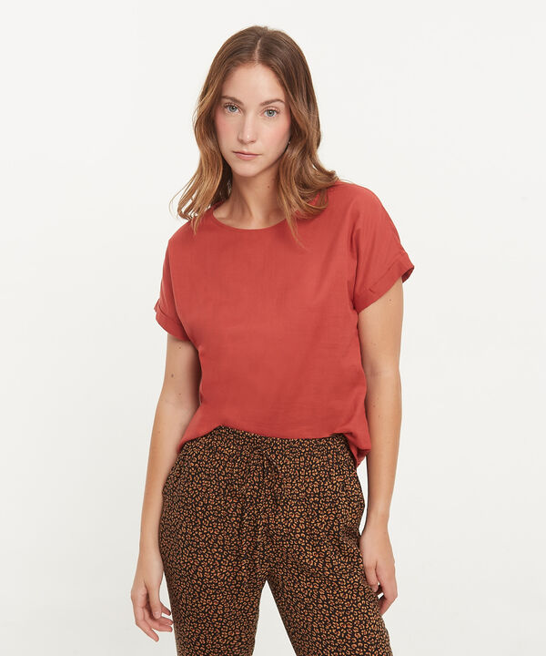Blusa Manga Corta Con Guardapolvo En Lino Unicolor image number null