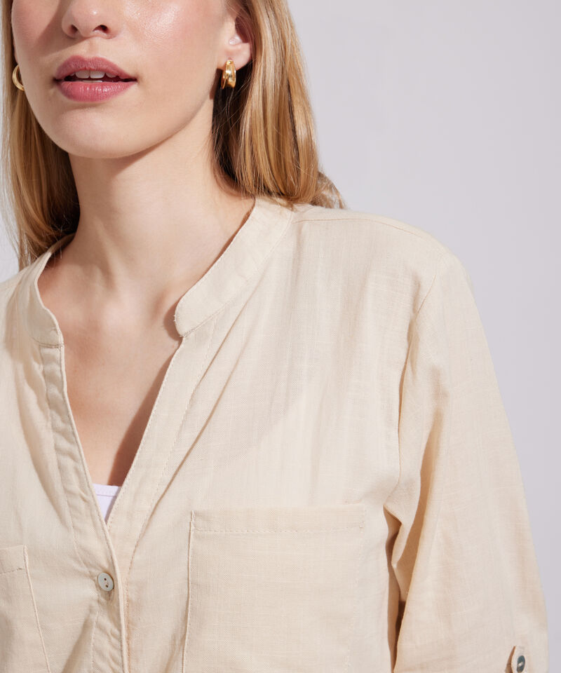 Blusa  Manga Larga Con Bolsillo Unicolor