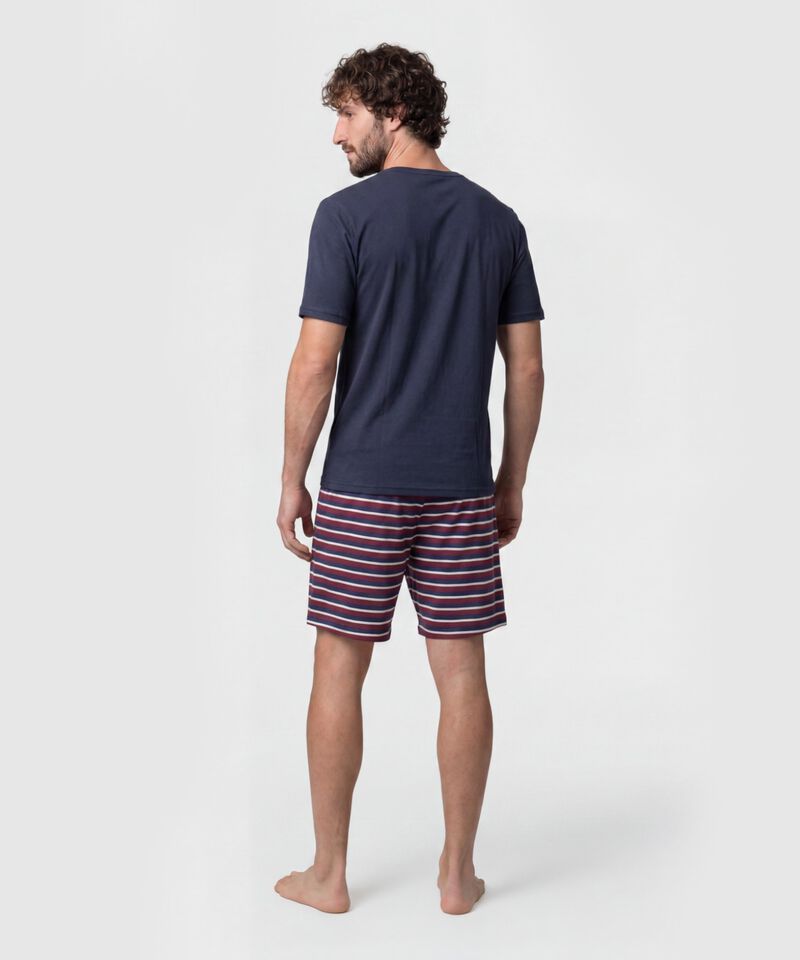 Conjunto Pijama Camiseta Cuello V Y Pantaloneta Prete&ntilde;ida Para Hombre