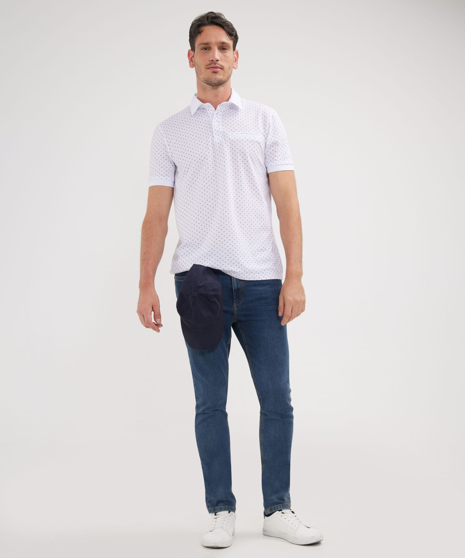 Polo Estampada Cuello Maquina Con Bolsillo Ribete