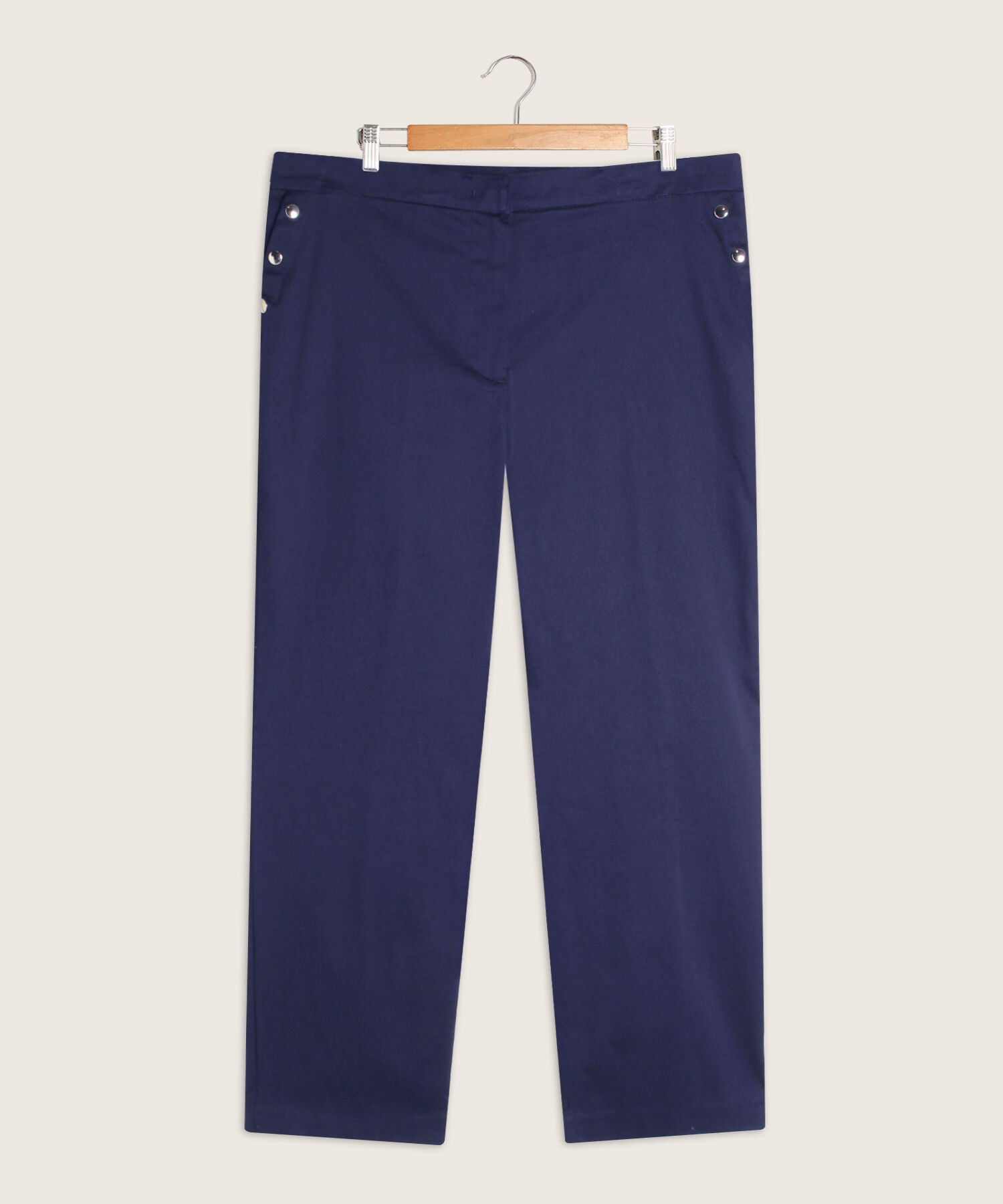 Pantalón Recto Unicolor Con Broches